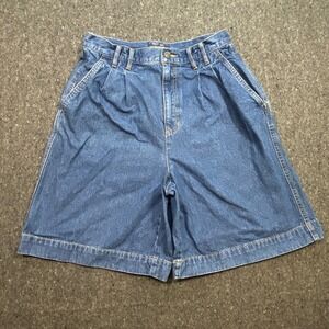Lizwear Vintage 90s Women Size 10 High Waisted Pleated Denim Mom Shorts Blue